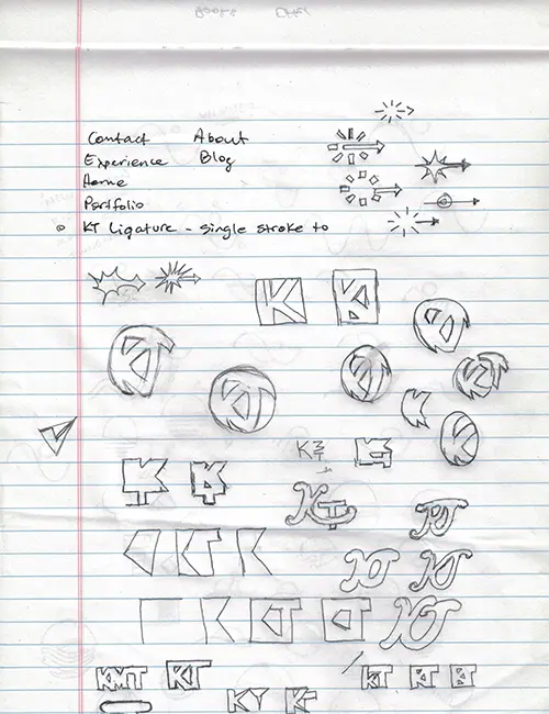 A scan of several concept drawings using the initials K and T.